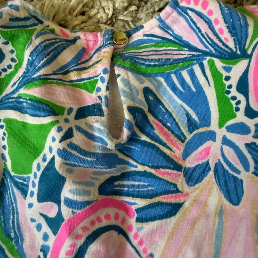 Lilly Pulitzer Dress Baby Girl 6-12 Months Blue Pink Ruffle Dominique Shift